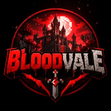Logo BloodVale: hrad pod krvavým měsícem a meč